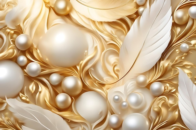 Luxe de fondo dorado ilustraciones de perlas de plumas