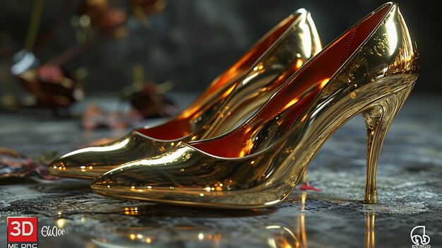 Foto luxe little feet hiper realistas baby stilettos rojos con detalle de oro cromado en 3d