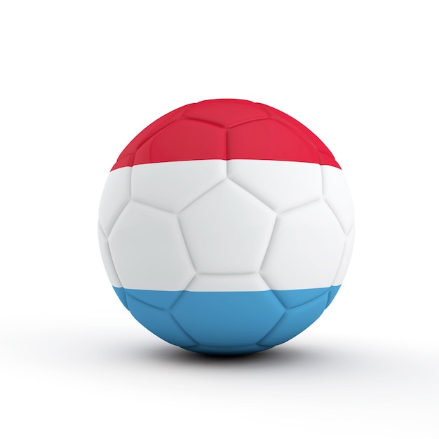 Luxemburger Flagge Fußball vor einem einfachen weißen Hintergrund 3D-Rendering