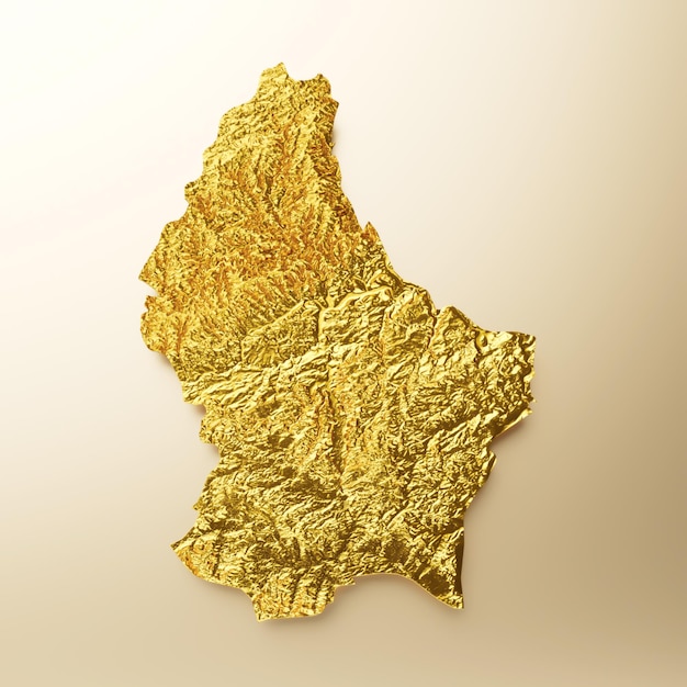 Luxemburgo Mapa Metal dorado Color Altura mapa Fondo 3d ilustración