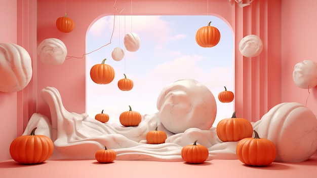 Luxo 3D renderizado com fundo de Halloween com vibração de abóbora