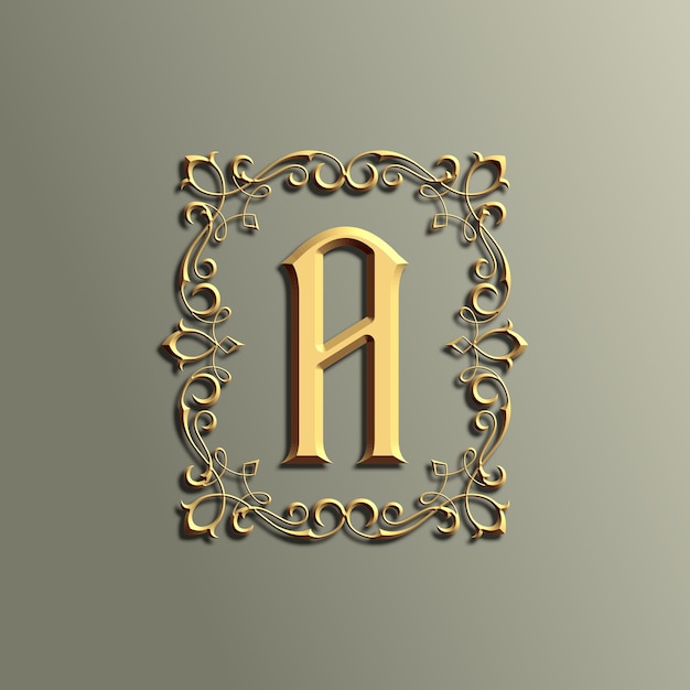 luxo 3d vintage letra um logotipo com ornamento