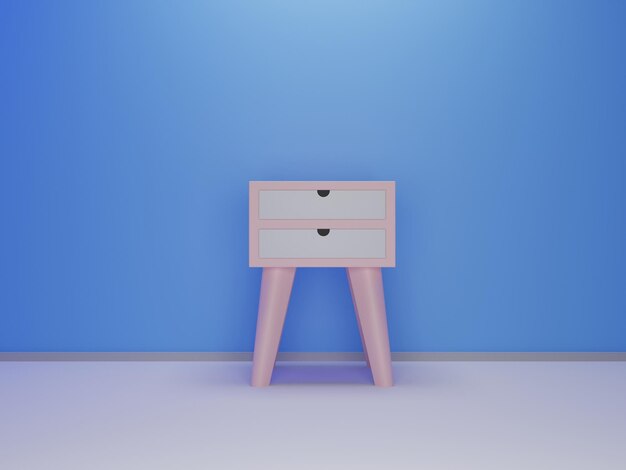 Luxo mínimo criativo em pé branco e rosa mesa de cabeceira em fundo azul 3d render