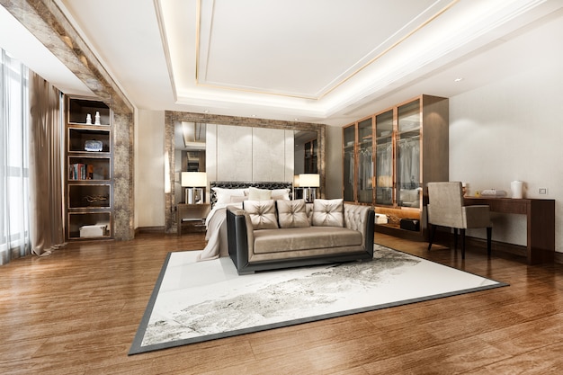 luxo moderno quarto suite tv com guarda-roupa e closet e mesa de trabalho