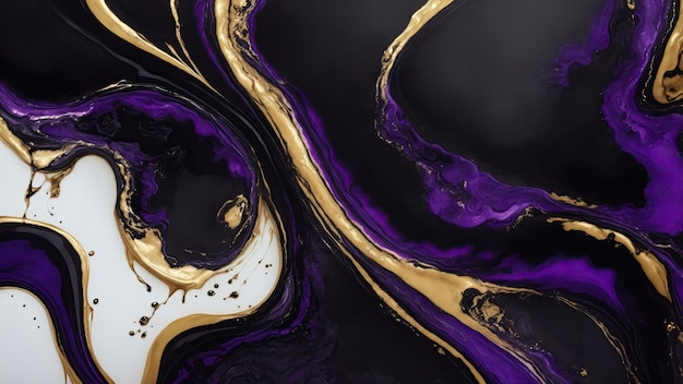 Foto luxo pintura de arte fluida abstrata de ouro e roxo em técnica de tinta de álcool