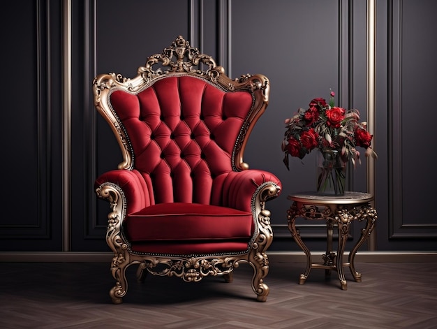 Luxuosa cadeira de assento barroca de estilo clássico vermelho