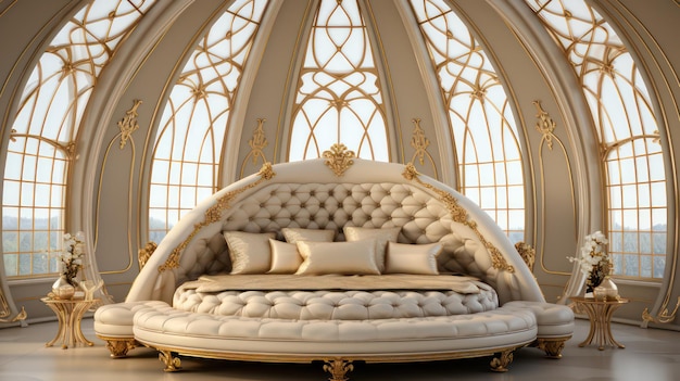 Luxuosa cama branca, elegância e grandiosidade dignas da realeza