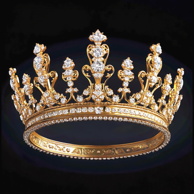 Luxuosa Coroa de Ouro com Diamantes Brilhantes em Fundo Negro