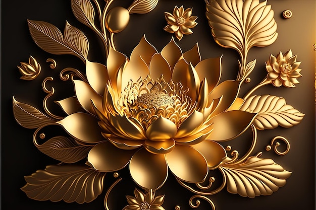 Luxuosa ilustração de lótus dourado bela impressão para sua decoração e design