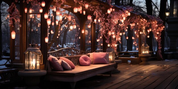 Foto luxuosa mesa de cena romántica a la luz de las velas establecida para la pareja con vistas al restaurante de las montañas