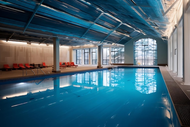 Luxuosa piscina interior durante o dia