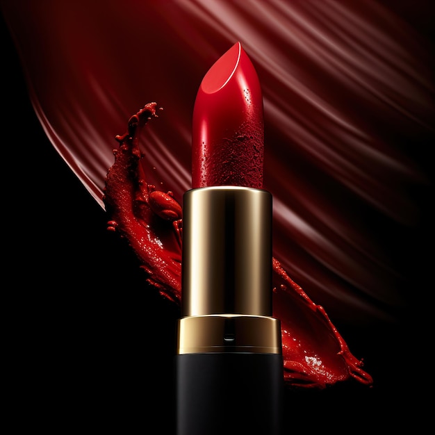 Luxuoso batom vermelho comercial elegante maquiagem de elite apresentação cosmética marca premium produto de beleza closeup tiro