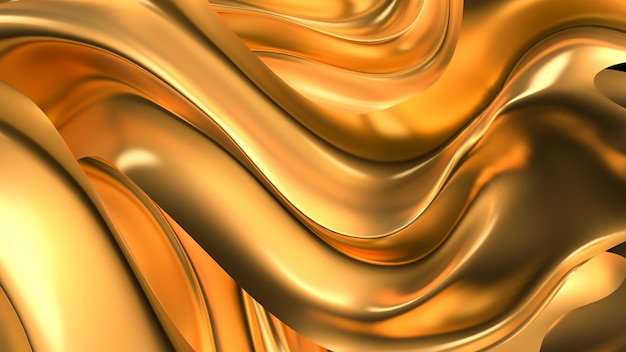 Luxuoso fundo dourado com cortinas de cetim. Renderização em 3d.