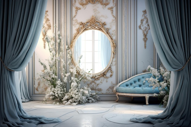 Luxuoso interior vintage com espelho em estilo aristocrático Generative AI