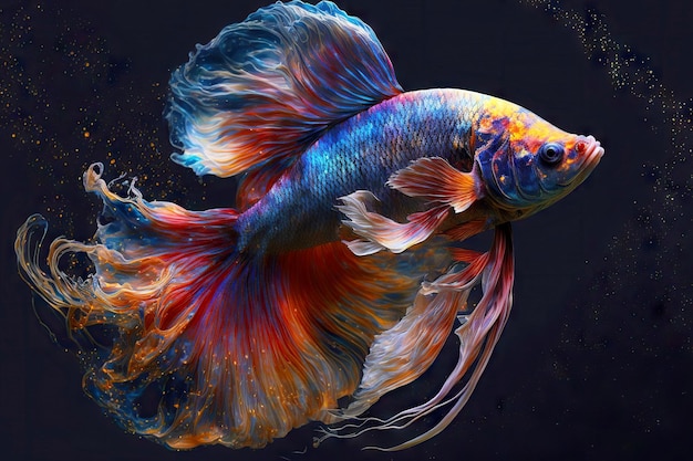 Luxuriös schimmernder Betta-Fisch mit schillernder Körper- und Flossenfärbung