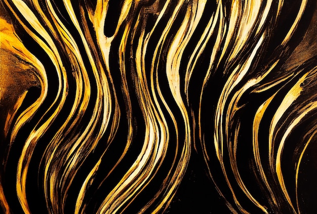 Luxuriöse abstrakte flüssige Kunstmalerei in Alkoholtintentechnik Mischung aus schwarzen und goldenen Farben Nachahmung von Marmorsteinschnitt Zartes und verträumtes Design
