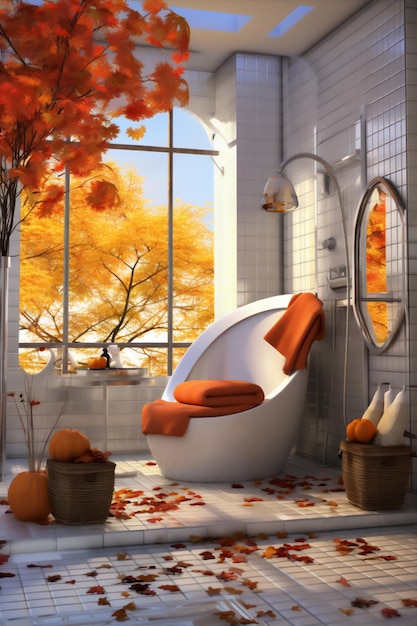 Luxuriöse Badezimmer-Interiorarchitektur mit Herbstthema