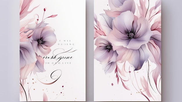 Luxuriöse, elegante Hochzeitseinladungskarte mit wunderschönem, von der Naturaquarellblume generiertem AI-Bild