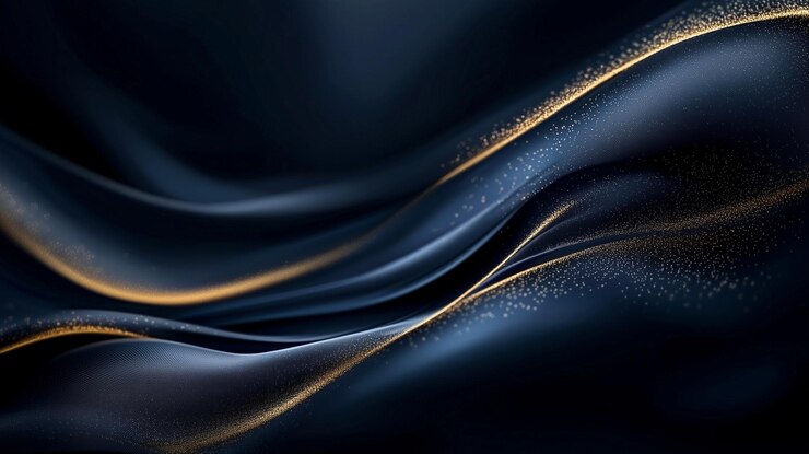 Foto luxuriöse fließende abstracte mit goldenen akzenten auf dunkelblauem hintergrund