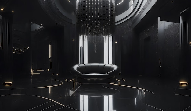 Luxuriöse futuristische Lobby mit schwarzem Konzepthintergrund. Generative KI