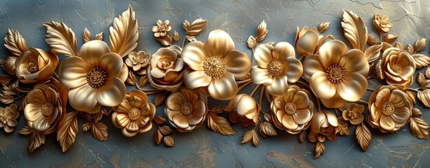 Luxuriöse goldene Blumen in barocker Kunstskulptur