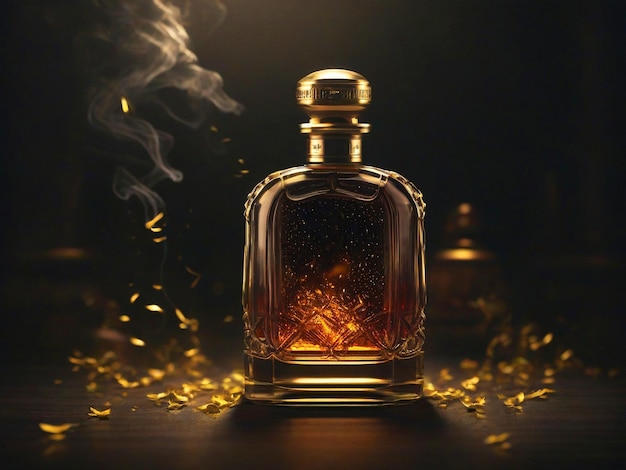 Luxuriöse goldene Frontansicht einer Parfümflasche