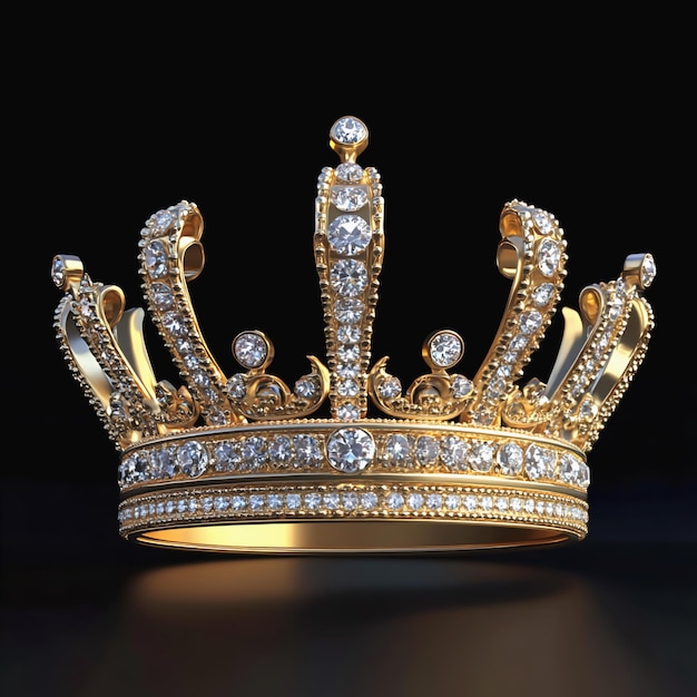Luxuriöse goldene Krone mit funkelnden Diamanten auf schwarzem Hintergrund
