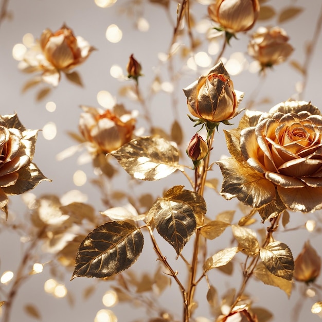 Foto luxuriöse goldene rosen weiße blumen nahtloses muster kunstwerk blumengold hintergrund ai generiert