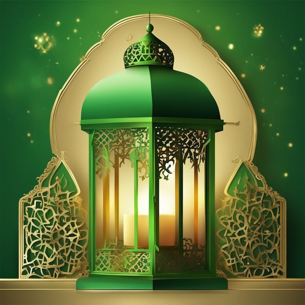 Luxuriöse grüne Ramadan-Kareem-Grußkarte 3D mit Laternentapete