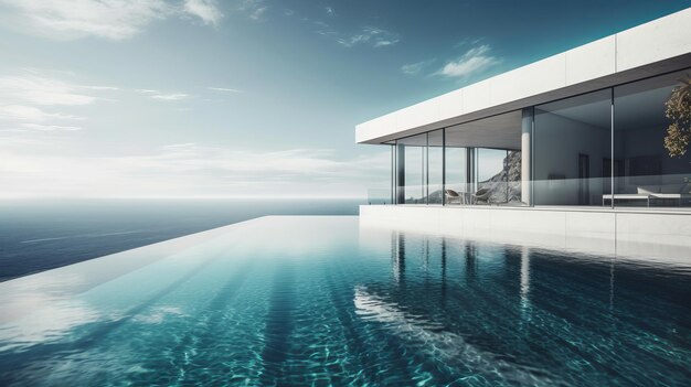 Luxuriöse minimalistische Wohnvilla mit Pool und Meerblick