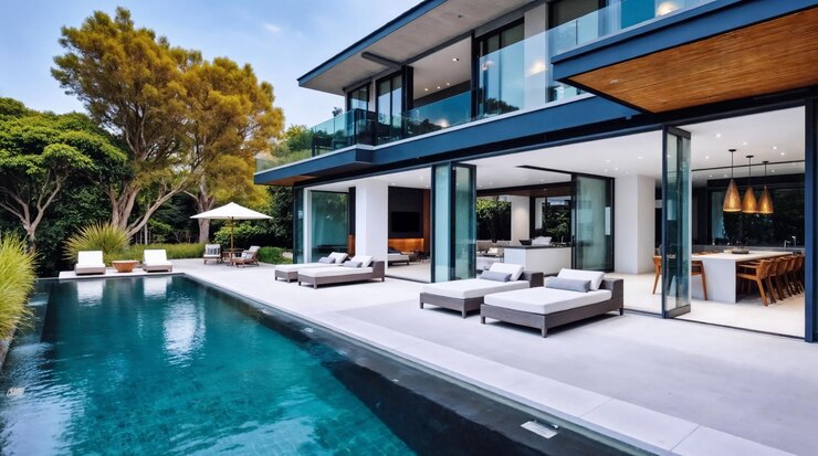 Foto luxuriöse moderne villa mit pool