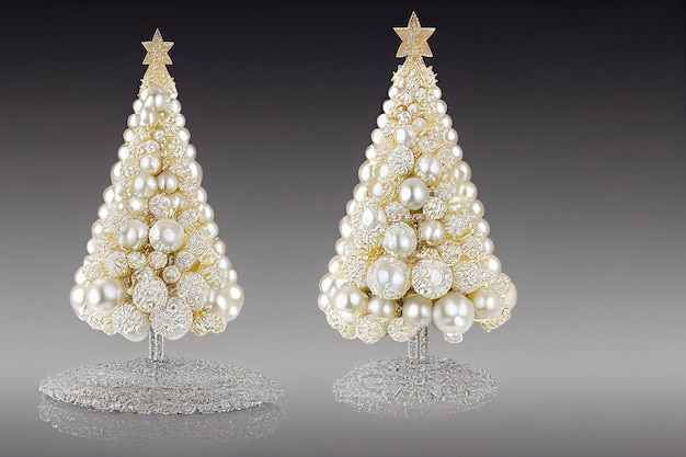 Luxuriöse Perle und goldener Weihnachtsbaum auf grauem Hintergrund