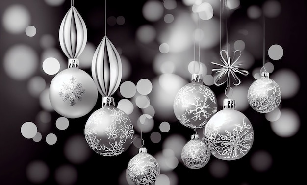 Luxuriöse silberne Weihnachtsdekorationen auf dunkelschwarzem Hintergrund