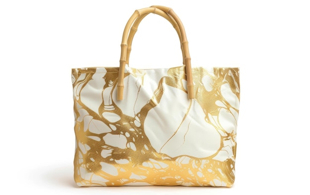 Luxuriöse Strahlung Golden Sunburst Marmor Print Tote mit Bambus Hand Generative KI