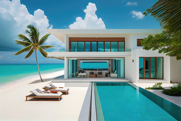 Luxuriöse Villa am Strand mit privatem Pool und Sitzbereich im Freien