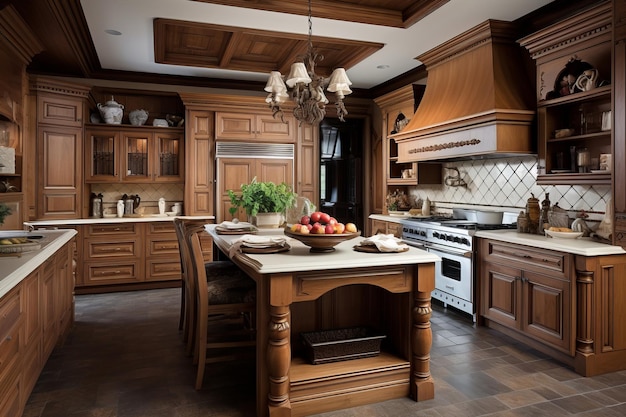 Luxuriöse Wohnküche mit elegantem Holzdesign
