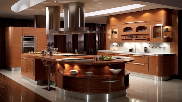 Luxuriöse Wohnküche mit elegantem Holzdesign