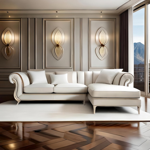 Luxuriöse Wohnzimmereinrichtung mit einer weißen Couch