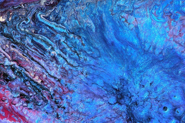 Luxuriöser abstrakter Hintergrund flüssige Kunst Blau-rote Mix-Alkohol-Tinte mit goldenen Farbflecken Erde-Wasser-Oberflächen-Marmor-Textur