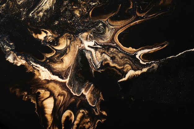 Luxuriöser abstrakter Hintergrund flüssige Kunst Schwarzes Gold Farbmischung Alkohol Tintenkleckse Marmorstruktur Modernes Druckmuster