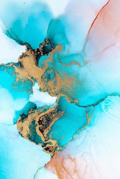 Luxuriöser blauer abstrakter Hintergrund aus Marmor-Kunstmalerei mit flüssiger Tinte auf Papier