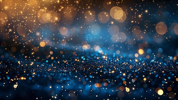 Luxuriöser blauer Hintergrund, glitzerndes Gold, funkelndes Bokeh, perfekt für Feierthemen wie Weihnachten, Neujahr und Geburtstage, Essenz der Party-Eleganz, KI-Generativ.