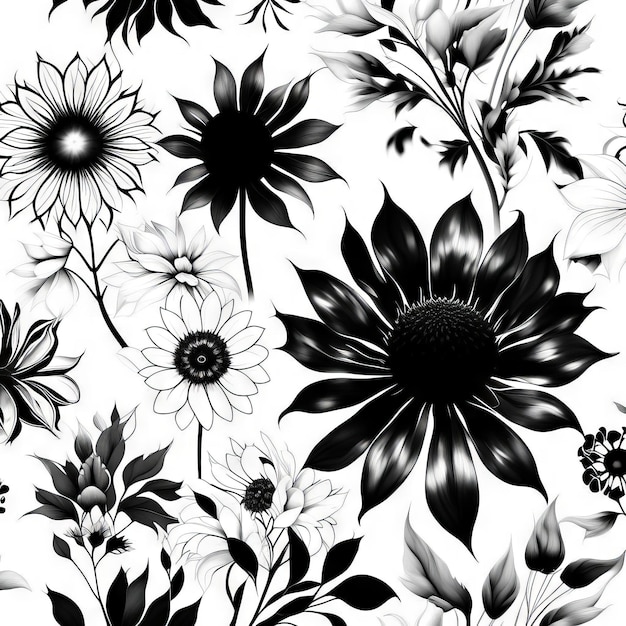Luxuriöser botanischer Hintergrund mit trendigen schwarz-weißen, minimalistischen Blumen auf weißem Hintergrund