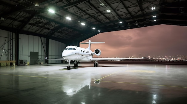 Luxuriöser Business Jet im Hangar Ai generativ