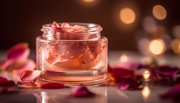 Luxuriöser Cocktail mit Blütenblattdekoration und Aromatherapie, generiert durch KI