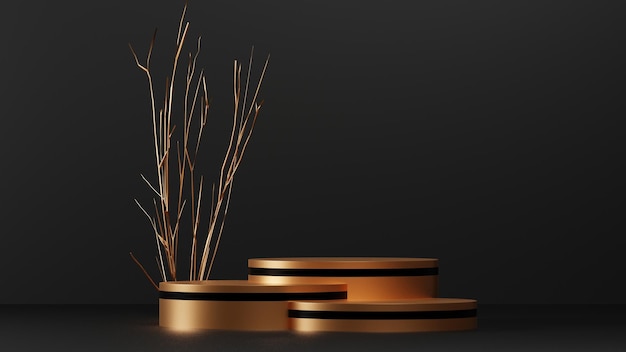 luxuriöser goldener hintergrund mit goldenem sockel oder podiumsmodell, leere plattform für produktpräsentation