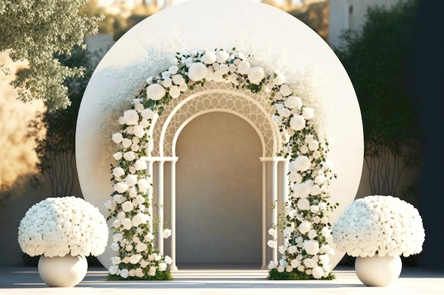 Luxuriöser Hochzeitsbogen mit weißer Blumenschönheit und -liebe