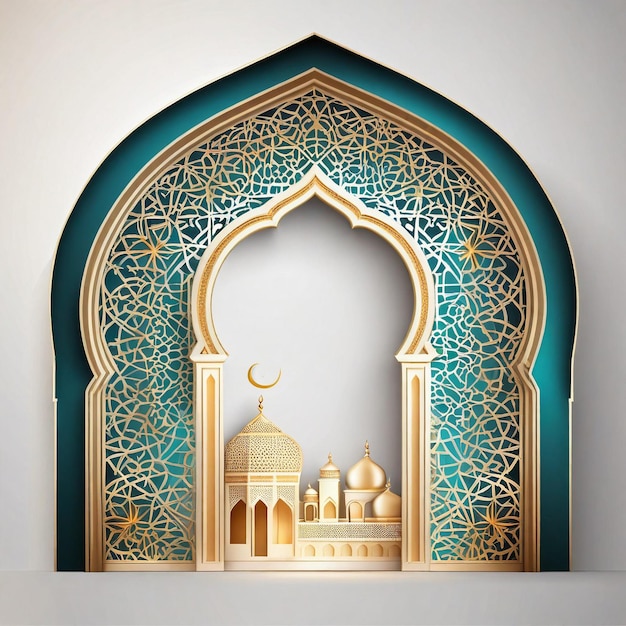 Foto luxuriöser islamischer bogenhintergrund mit dekorativem ornamentmuster