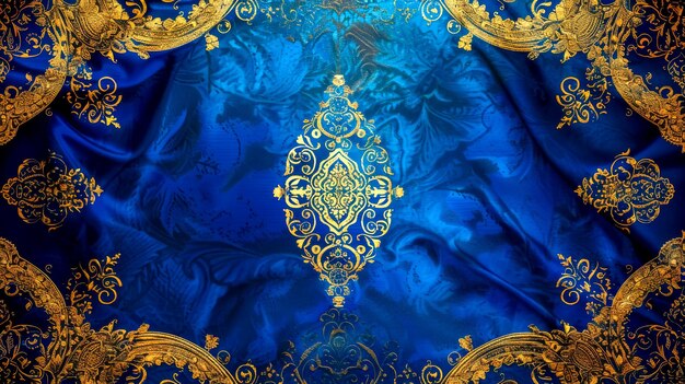 Luxuriöser königlich blauer Damask-Vorhang hintergrund