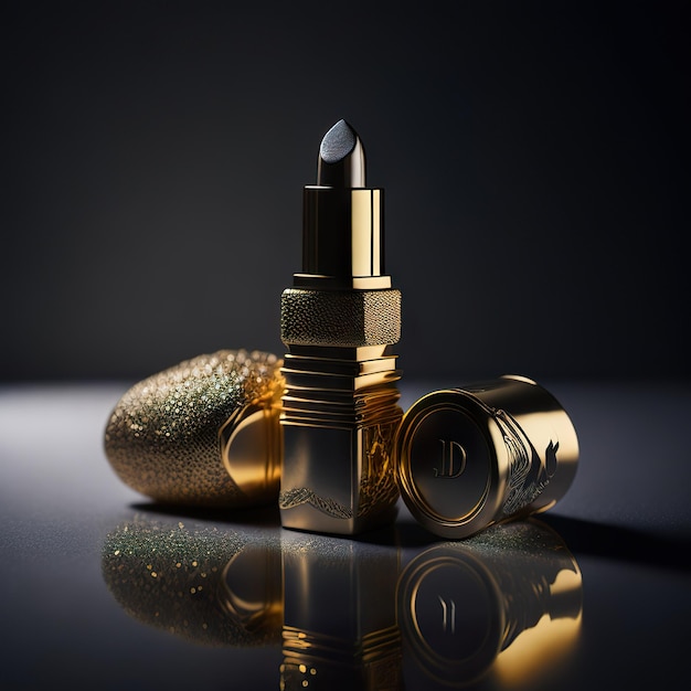 Foto luxuriöser lippenstift mit farbigen akzenten auf dunklem hintergrund